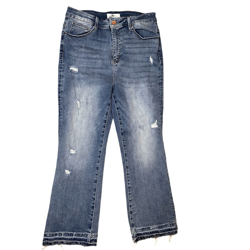 Trendy Risen Cropped Flare Jeans with Distressed Detail Size 1X